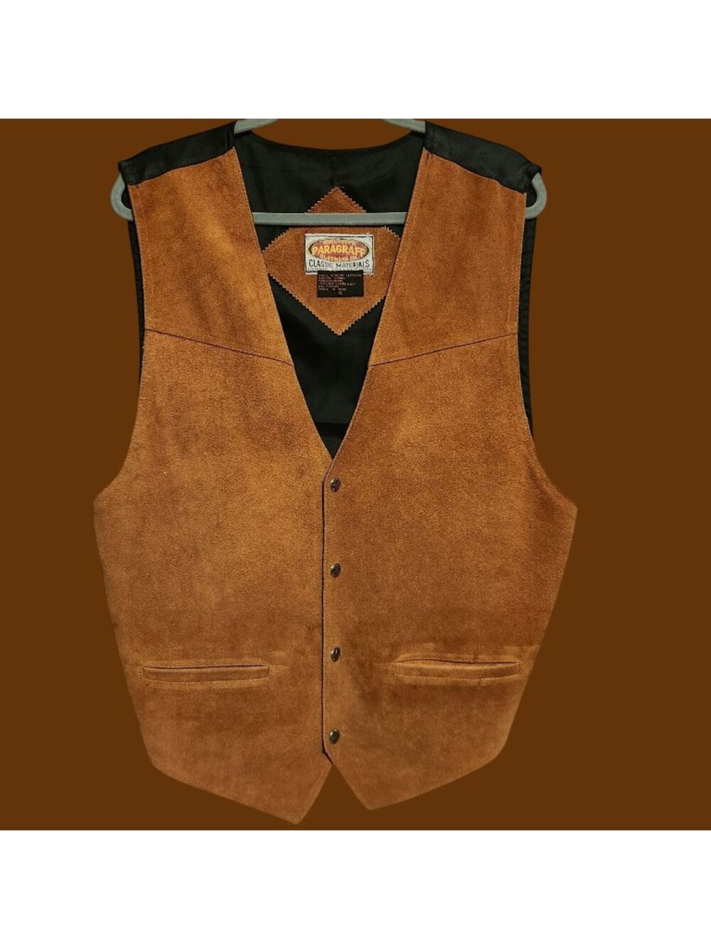 LEATHER Men's Large Vest 2 Pockets, Snaps, Buttons:  Great Seal of Oklahoma 1907